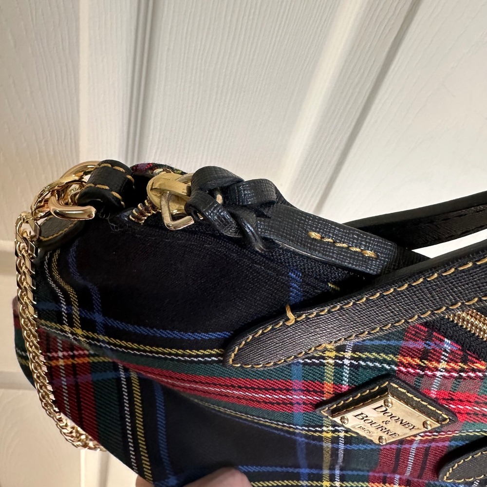 Dooney & Bourke Tartan Plaid Dome Satchel Crossbody Black Red Multi Gold Chain - Picture 14 of 16